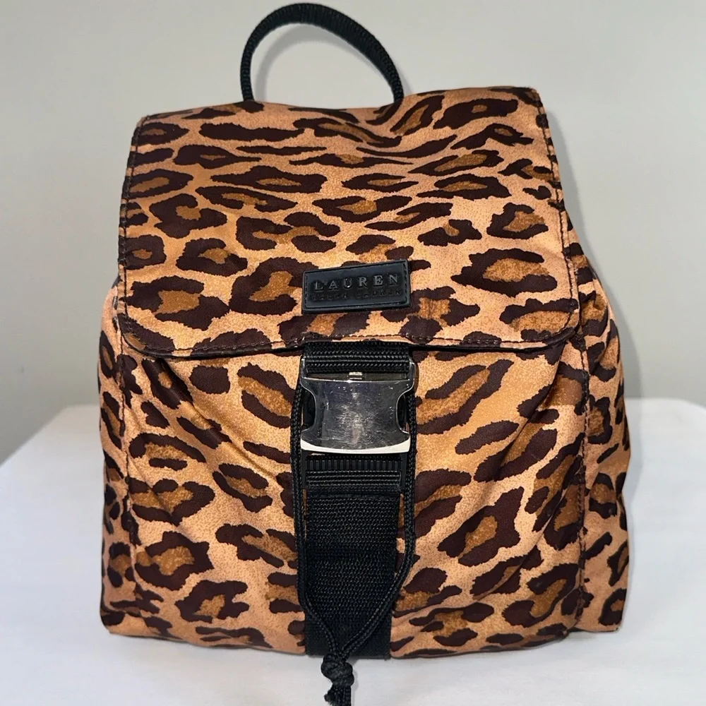 Lauren Ralph Lauren Leopard Print Mini Nylon Backpack 90s Revival Streetwear